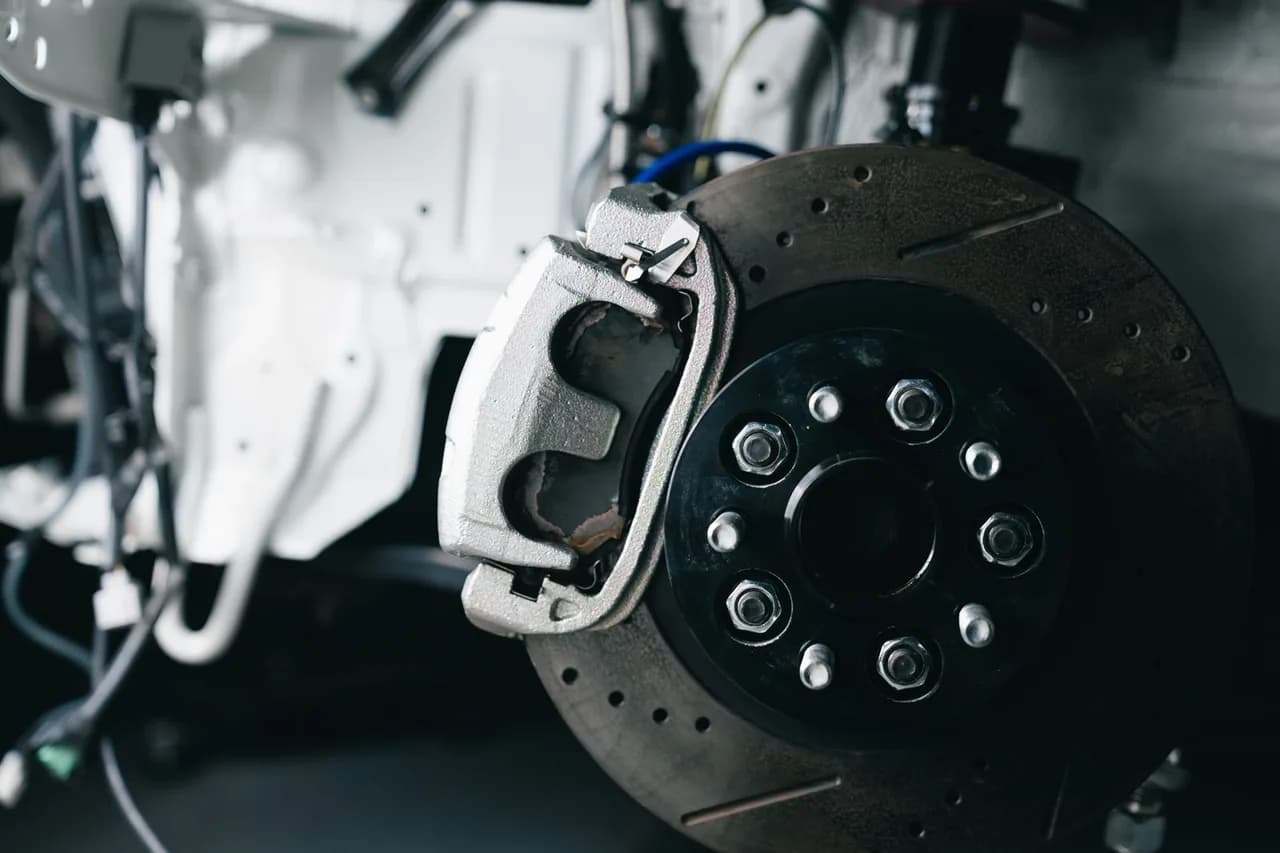 New brake disc and caliper in a workshop